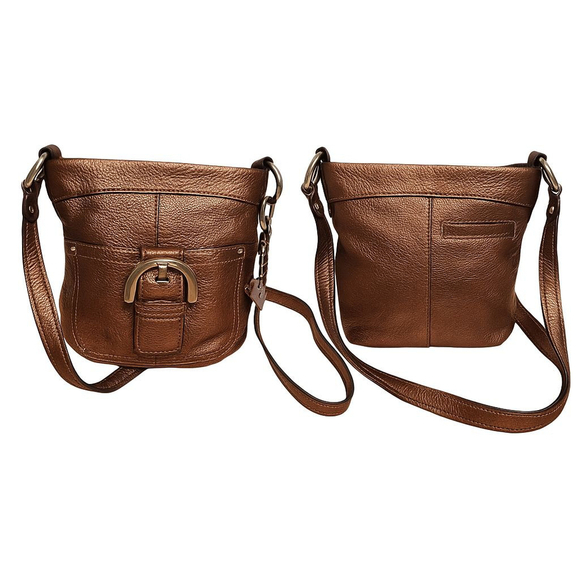 B. Makowsky Metallic Bronze Genuine Leather Crossbody Bag – Silver Hardware - Picture 3 of 8